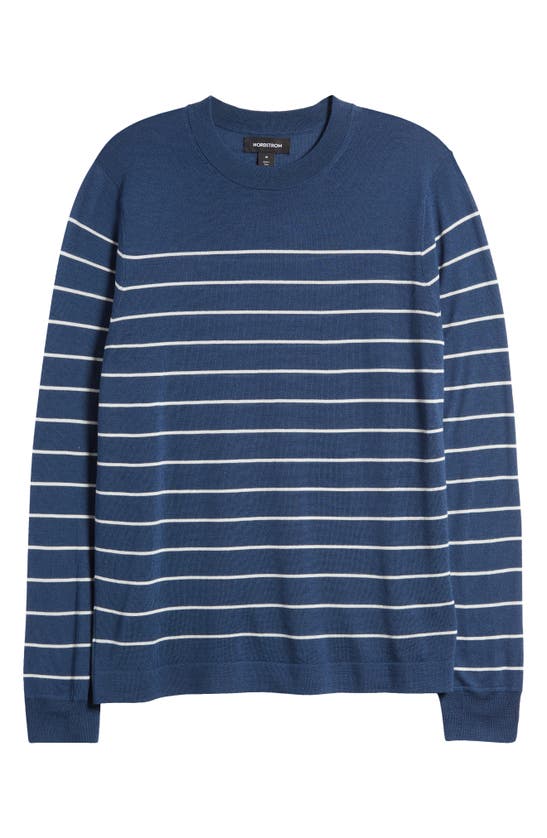 Shop Nordstrom Stripe Wool & Silk Crewneck Sweater In Navy Denim