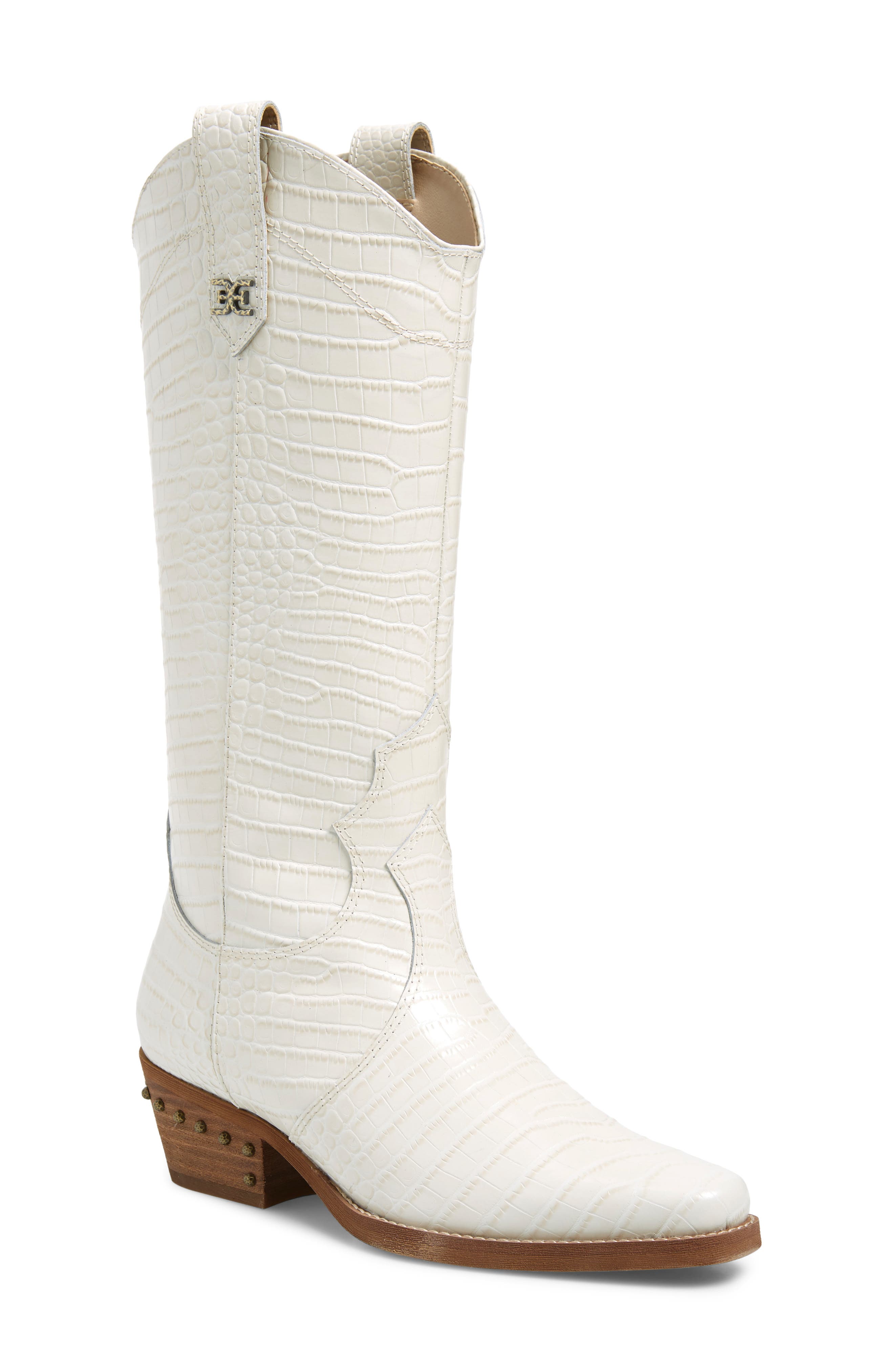 Sam Edelman Oakland Croc Embossed Western Boot- Ivory