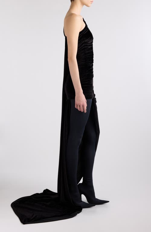 Shop Balenciaga One-shoulder Asymmetric Velvet Gown In Black