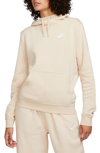 Shop Nike Sportswear Club Fleece Funnel Neck Hoodie In Sanddrift/white