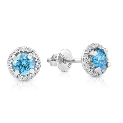 Bliss Diamond 5/8 Ct Halo Blue Lab Grown Diamond Studs 10k Gold Earrings In 10k White Gold