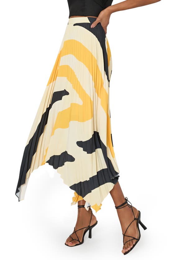 Shop Milly Abstract Zebra Stripe Pleated Handkerchief Hem Skirt In Mango/ Black