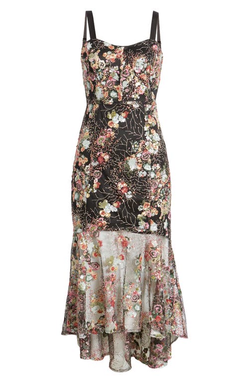 Shop Sam Edelman Sequin Floral High-low Cocktail Dress In Black/rose Multi