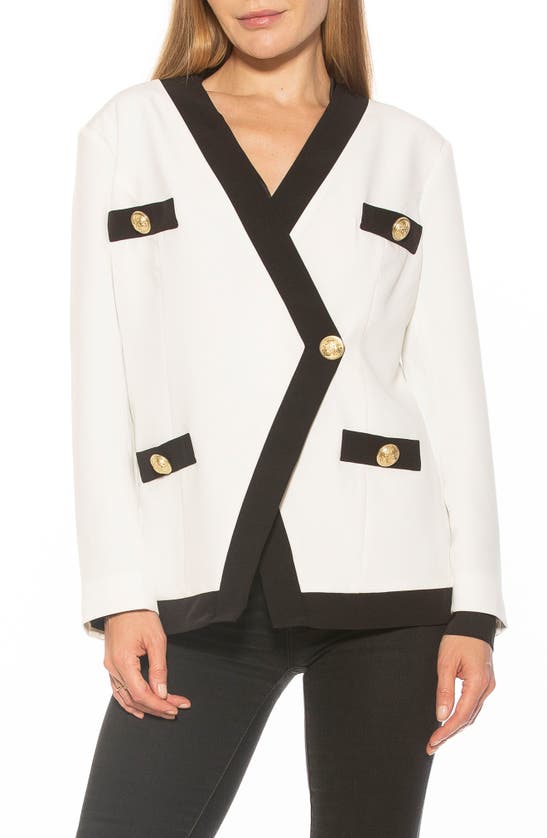 Alexia Admor Emele Oversize Contrast Trim Blazer In Ivory/ Black