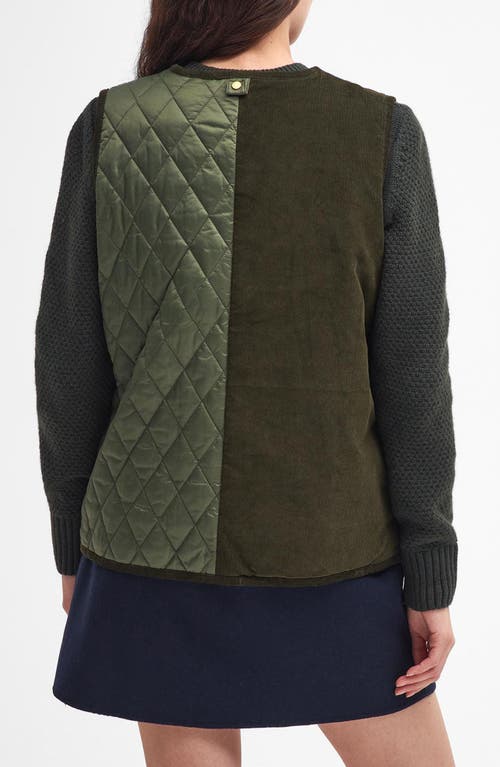 Shop Barbour Healy Mixed Media Quilted Vest In Olive/ancient