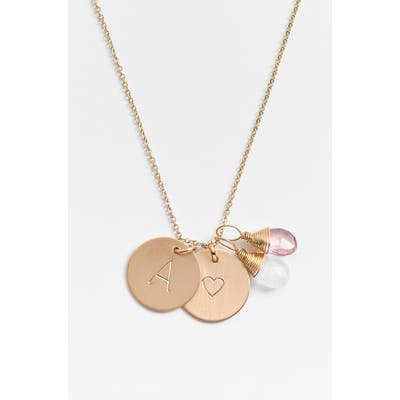 Nashelle 14K-Gold Fill Heart Disc, Moonstone & Pink Quartz Initial Necklace