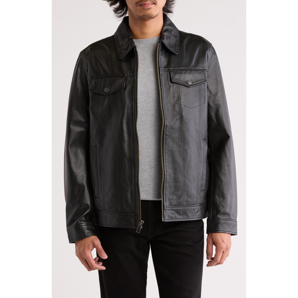 Frye Leather Trucker Jacket In Black
