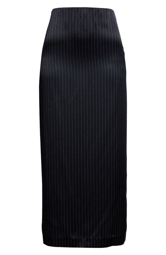 Shop Vince Pinstripe Midi Pencil Skirt In Dark Obsidian