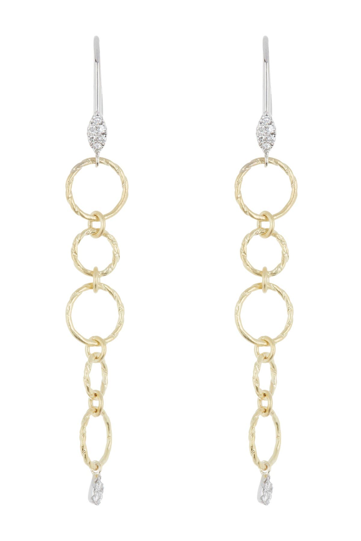 Meira T Two-tone 14k Gold Pave Diamond Link Drop Earrings In Yellow