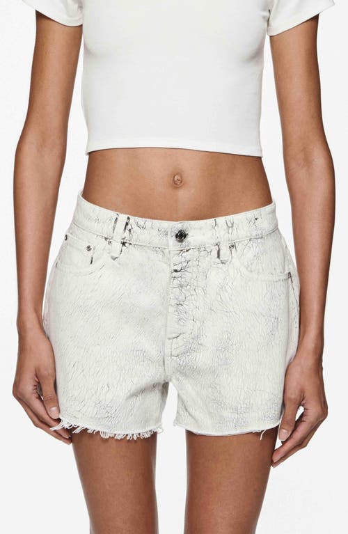Crackle Texture Denim Cutoff Shorts in White