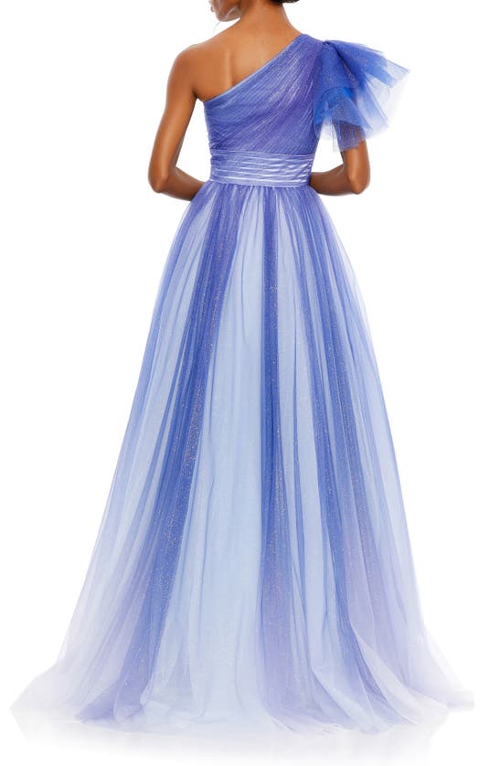 Shop Mac Duggal Sparkle One-shoulder Tulle Ball Gown In Royal Purple Ombre