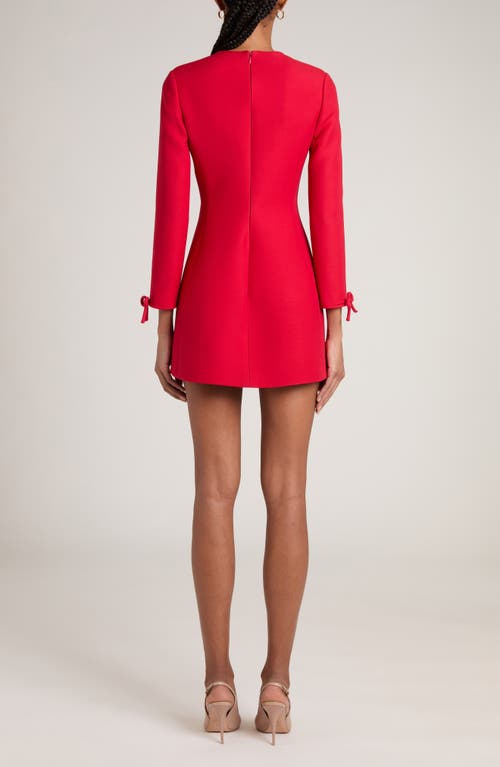 Shop Valentino Garavani Bow Three-quarter Sleeve Virgin Wool & Silk Dress In Rosso