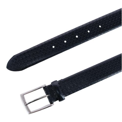 Trafalgar Men's Gregorio 35mm Herringbone Embossed Feather Edged Leather Belt In Black