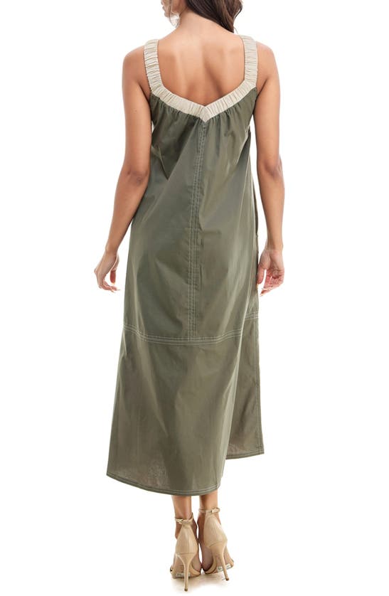 Shop Socialite Seamed Stretch Cotton Midi Dress In Olive/ Ivory
