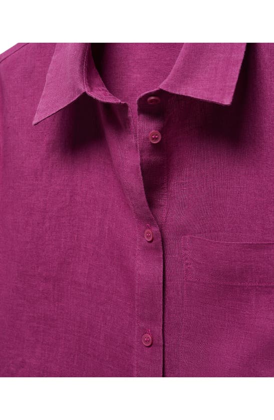 Shop Mango Lino Linen Button-up Shirt In Fuschia