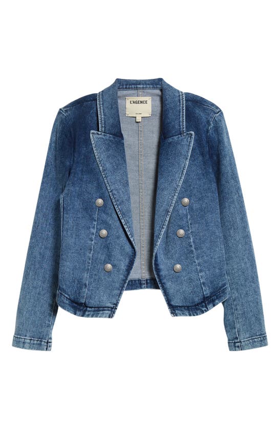 Shop L Agence L'agence Wayne Crop Denim Double Breasted Jacket In Toronto