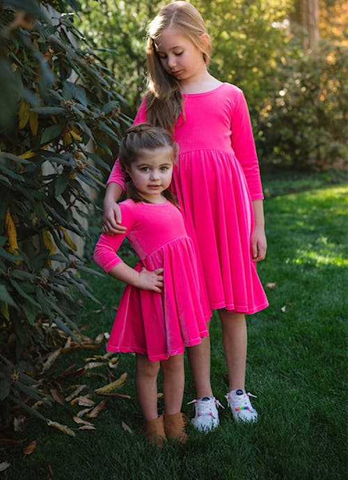 Worthy Threads Girls Stretch Velvet Twirly Dress In Pink Candy