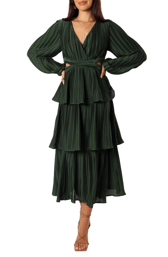 Petal And Pup Petal & Pup Pippa Side Cutout Long Sleeve Tiered Midi Dress In Green