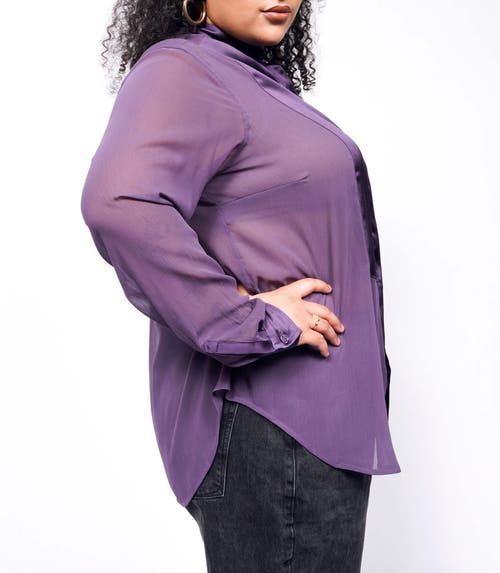 Wildfang The Empower Sheer Long Sleeve Tuxedo Button Up In Plum