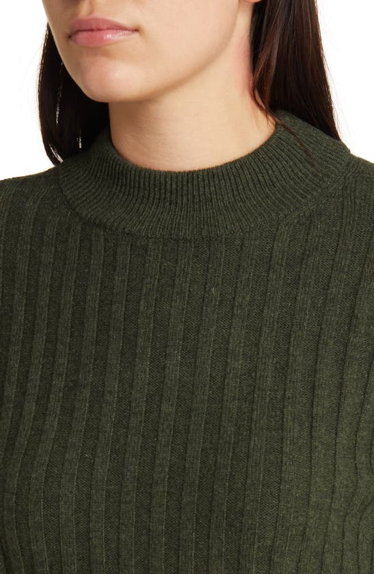 Madewell Mock Neck Crop Sweater In Heather Dark Forest