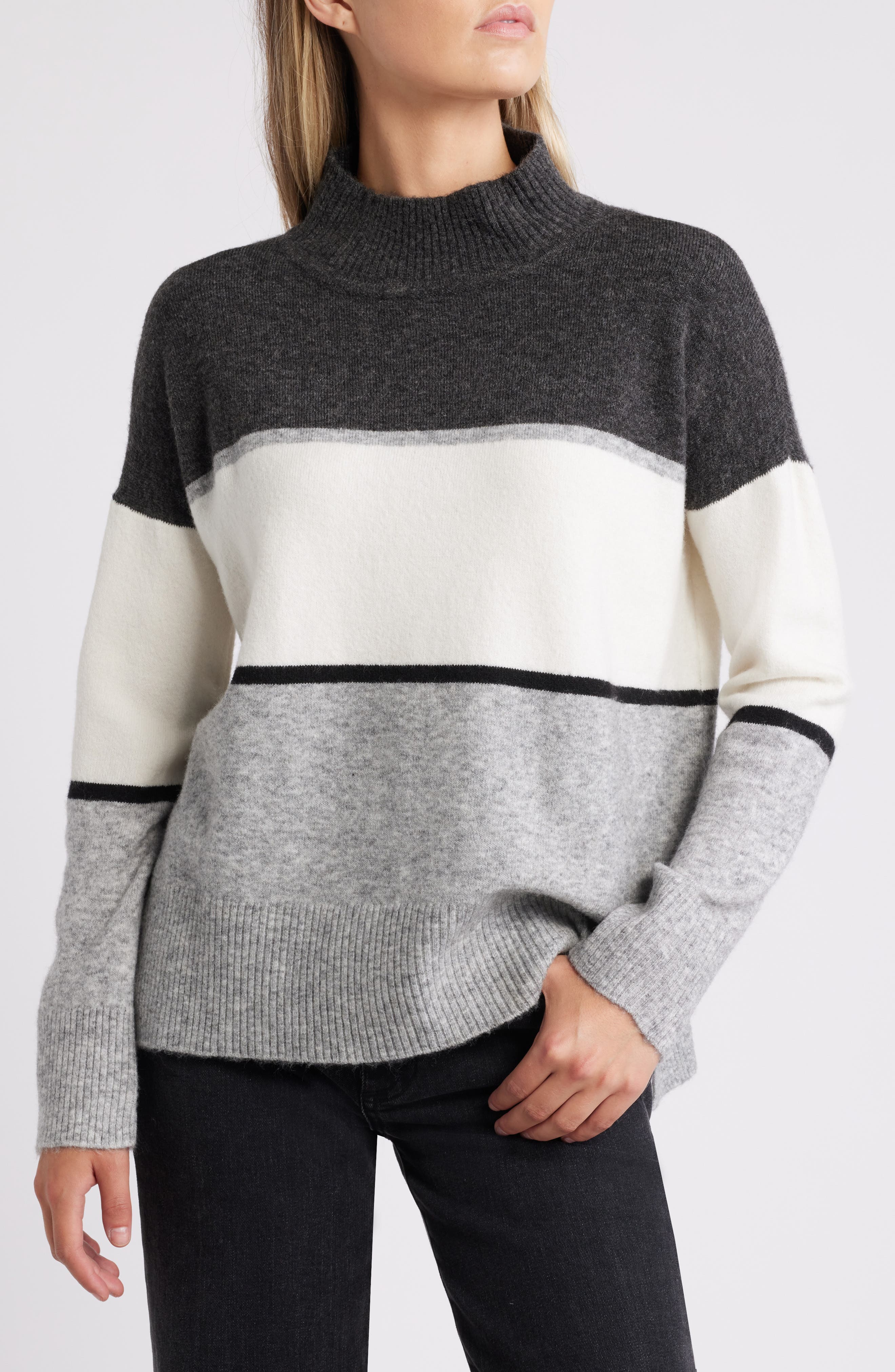 Hatley Colorblock Mock Neck Tunic Sweater in Grey 