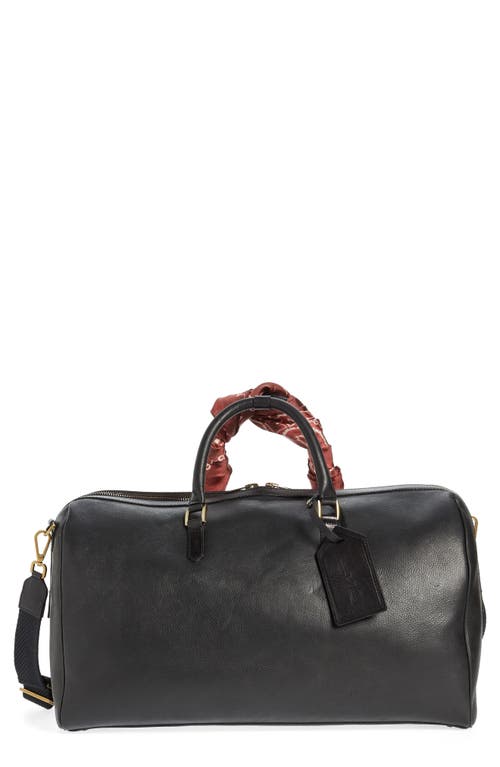 Scarf Detail Calfskin Leather Duffle Bag in Black/Red