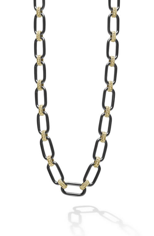 Lagos Signature Caviar Ceramic Link Necklace In Black/gold