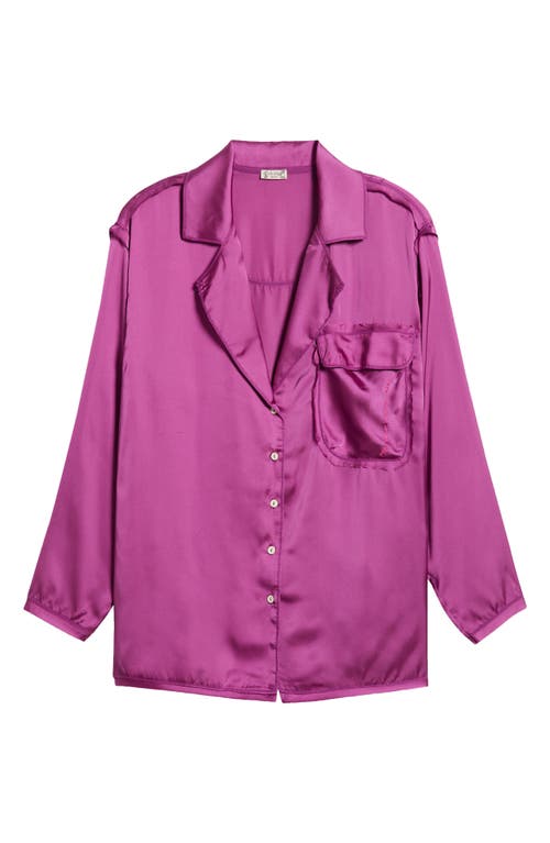 Like Honey Long-Sleeve Satin Pajama Shirt in Vivid Viola