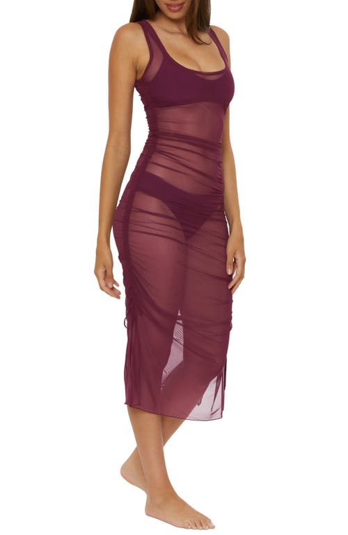 Shop Becca Muse Sheer Mesh Cover-up Dress In Aubergine