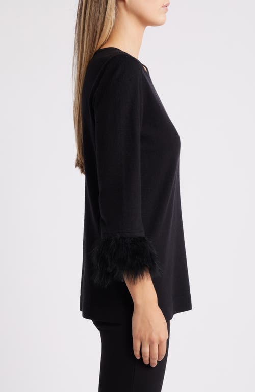 Anne Klein Faux Fur Trim Sweater In Anne Black