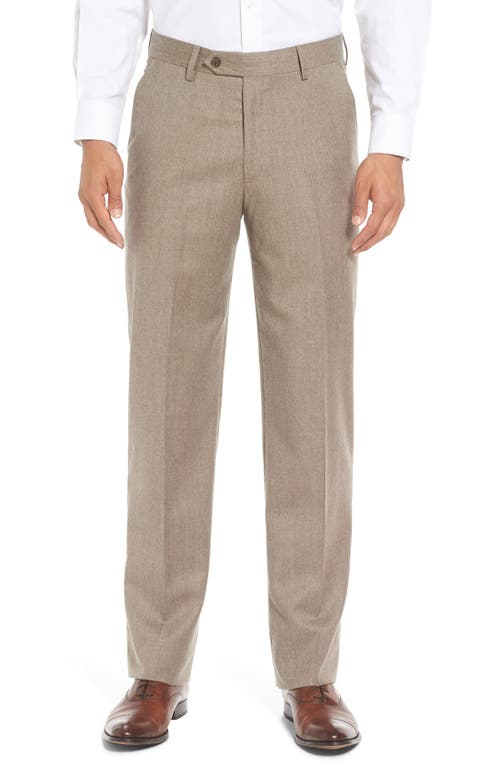 Berle Lightweight Flannel Flat Front Classic Fit Dress Trousers Heather Tan at Nordstrom, X Unhemmed