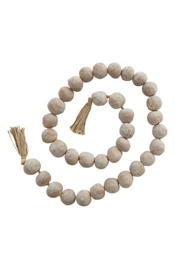 Willow Row Bohemian Ceramic Beaded Tassel Garland In Beige