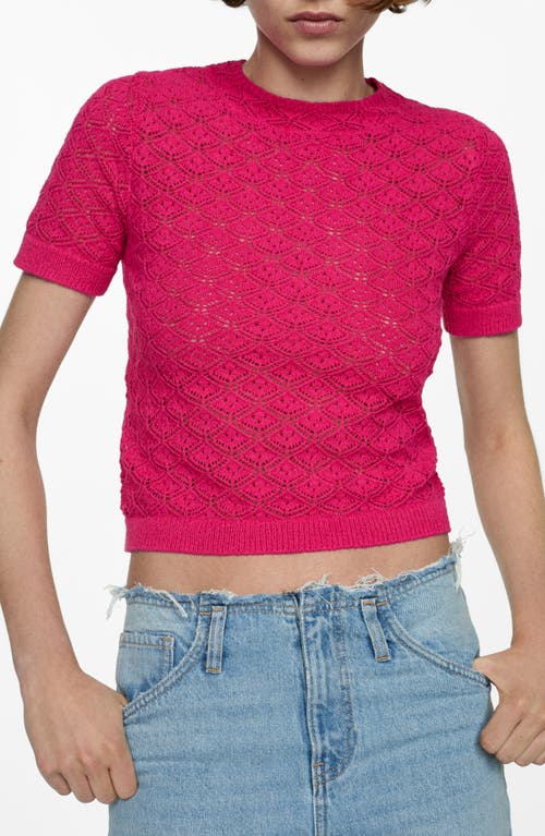 Mango Sito Crochet Stitch Short Sleeve Sweater In Pink