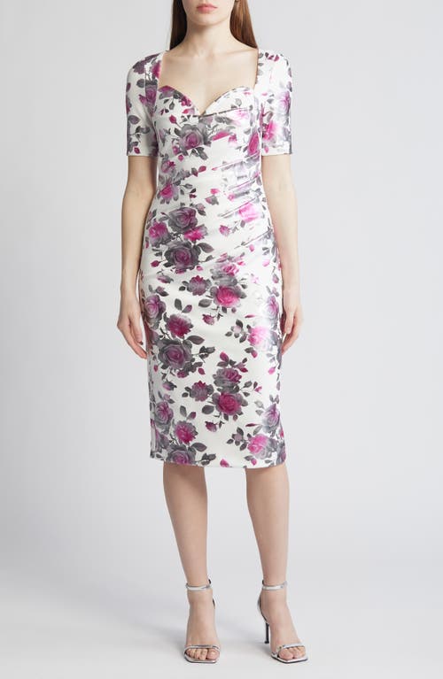 Black Halo Amandalee Floral Satin Cocktail Sheath Dress Sweet Pea at Nordstrom,