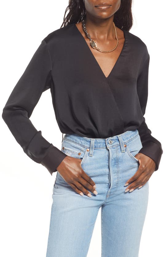 Open Edit Long Sleeve Bodysuit In Black