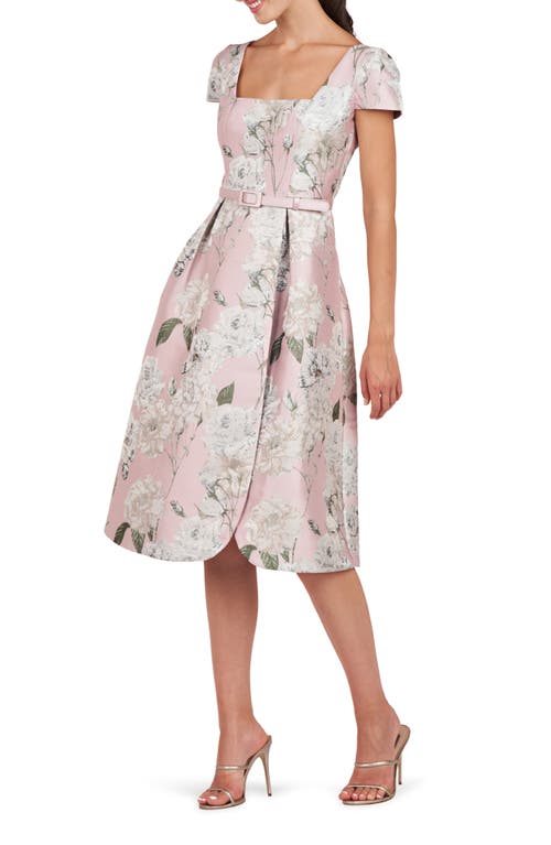 Shop Kay Unger Mira Floral Fit & Flare Midi Dress In Pink Pearl