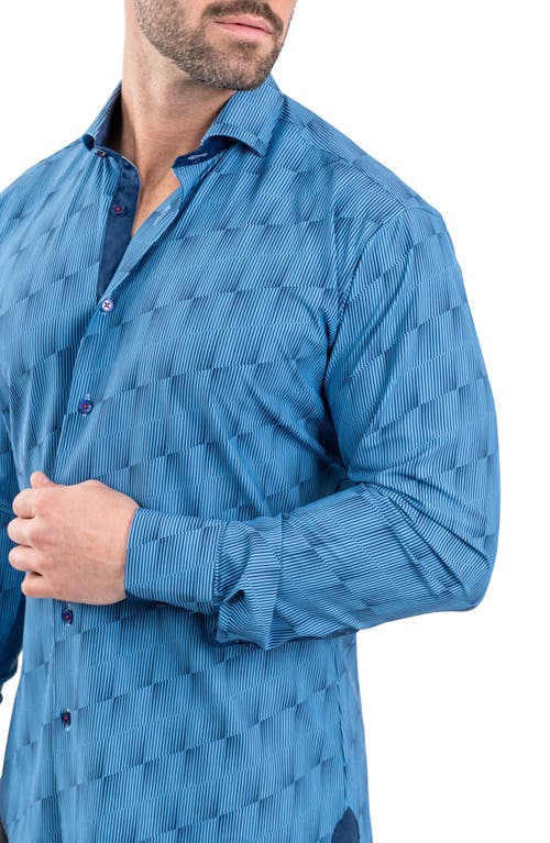 Maceoo Einstein Stretch Optical Button-up Shirt In Blue