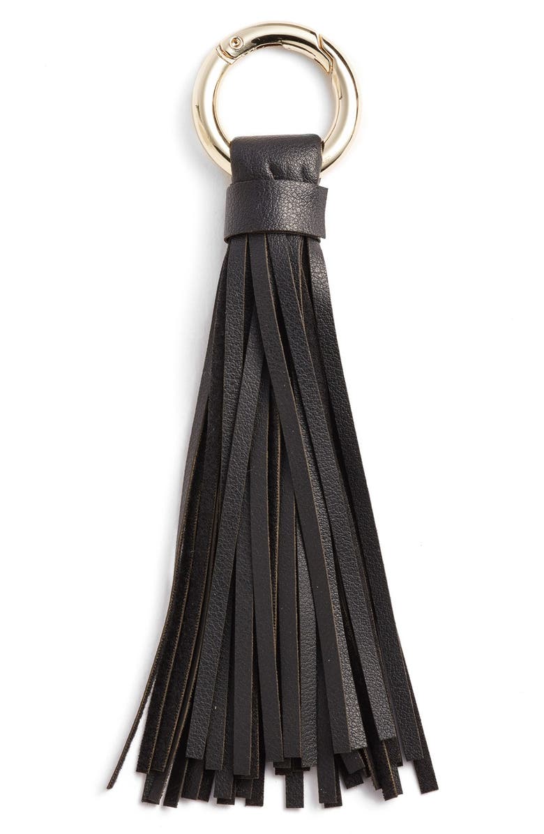 BP. Faux Leather Tassel Keychain, Main, color, BLACK