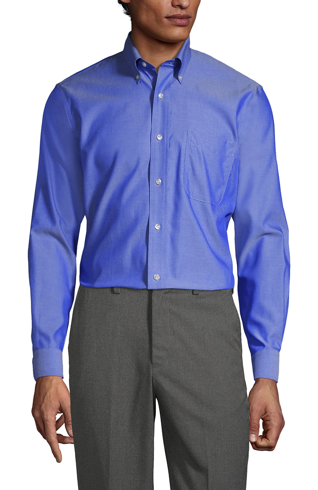 Lands' End School Uniform  Long Sleeve No Iron Pinpoint Dress Shirt In French Blue