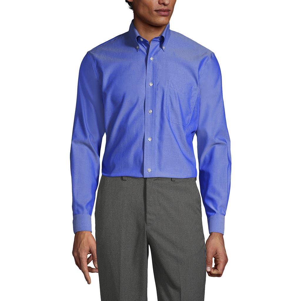 Lands' End School Uniform Long Sleeve No Iron Pinpoint Dress Shirt In French Blue