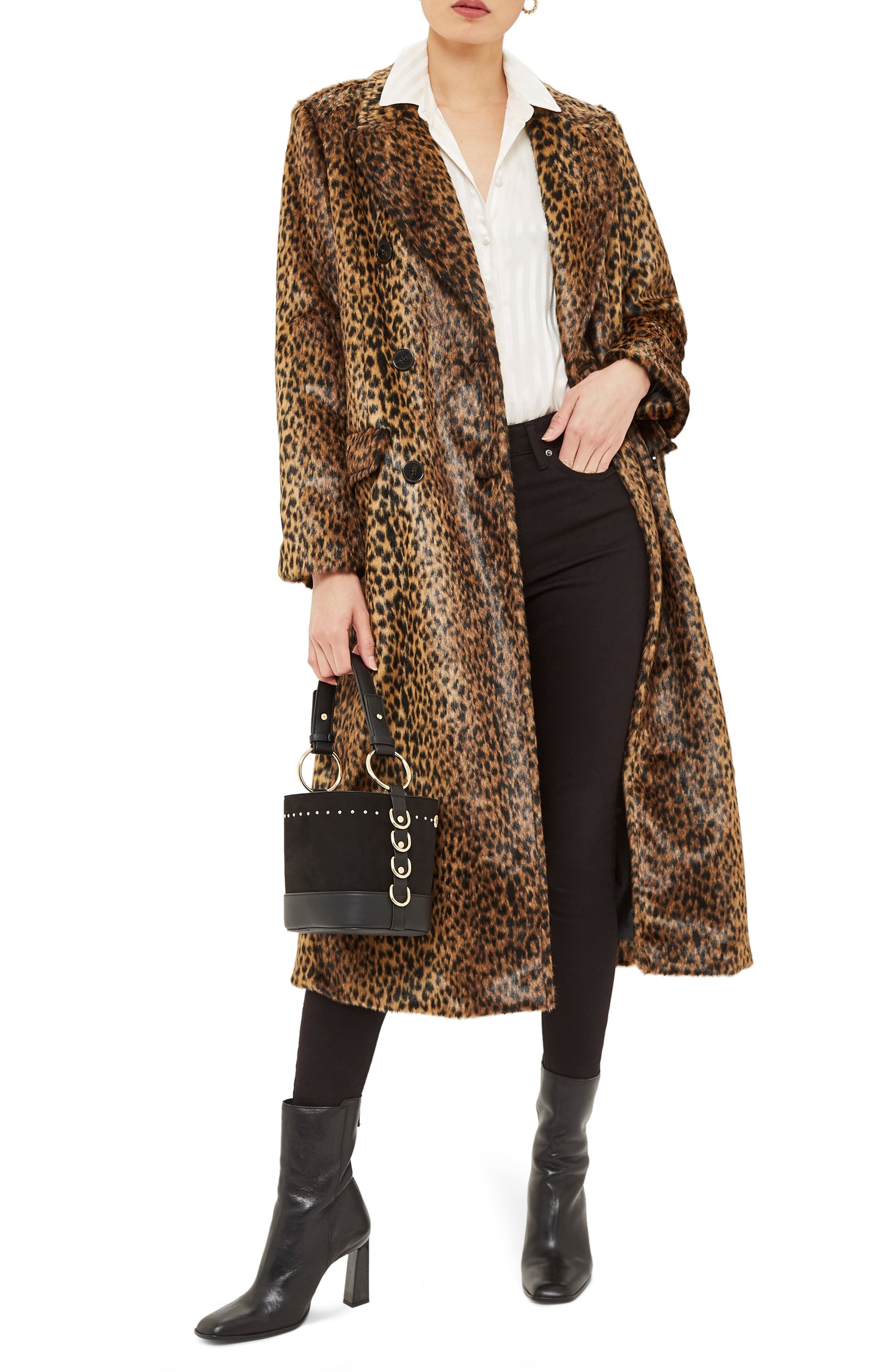 topshop faux fur leopard print bag