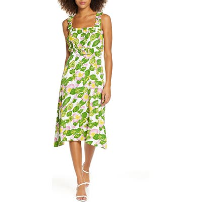Faithfull The Brand Mae Floral Belted Sleeveless Crepe Sundress, Green