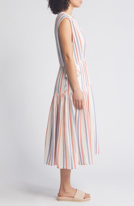 Shop Caslon (r) Stripe Sleeveless Cotton Midi Dress In Pink Beach- Red Napa Stripe