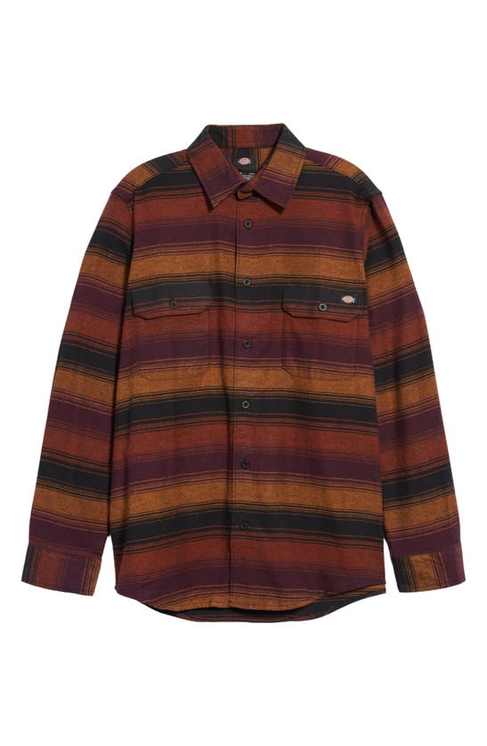 Shop Dickies Flex Regular Fit Stripe Flannel Button-up Shirt In Wine Blanket Stripe
