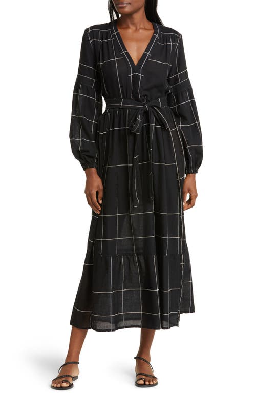 lemlem Elsabet Long Sleeve Tie Belt Cover-Up Dress Zeki Black at Nordstrom,