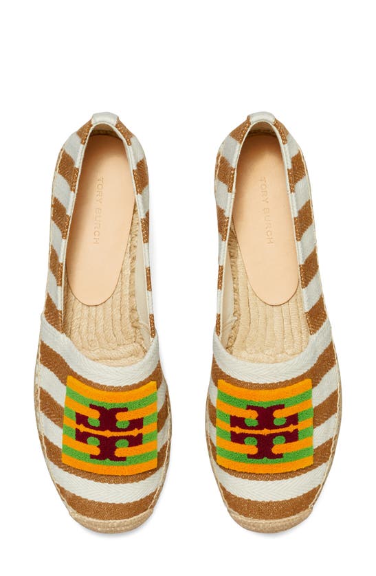 Shop Tory Burch Double T Espadrille Flat In Whiskey Brown / Naturale