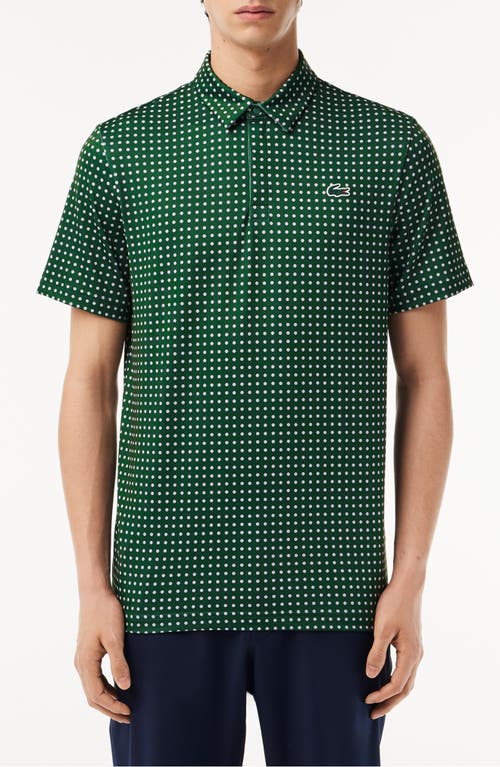 Lacoste Regular Fit Print Stretch Polo Shirt In 291 Vert/blanc