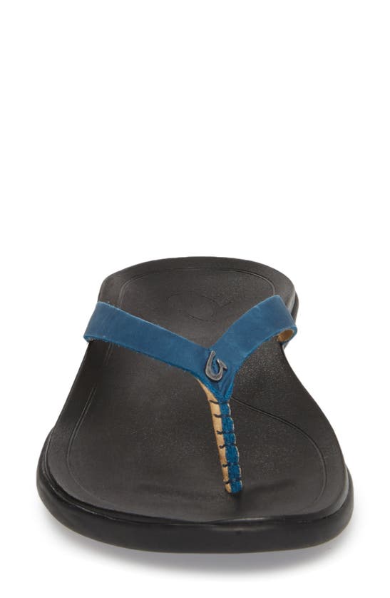 Olukai 'ho Opio' Leather Flip Flop In Legion Blue/ Black Leather