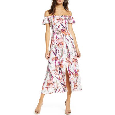 Leith Floral Flounce Detail Dress, Ivory