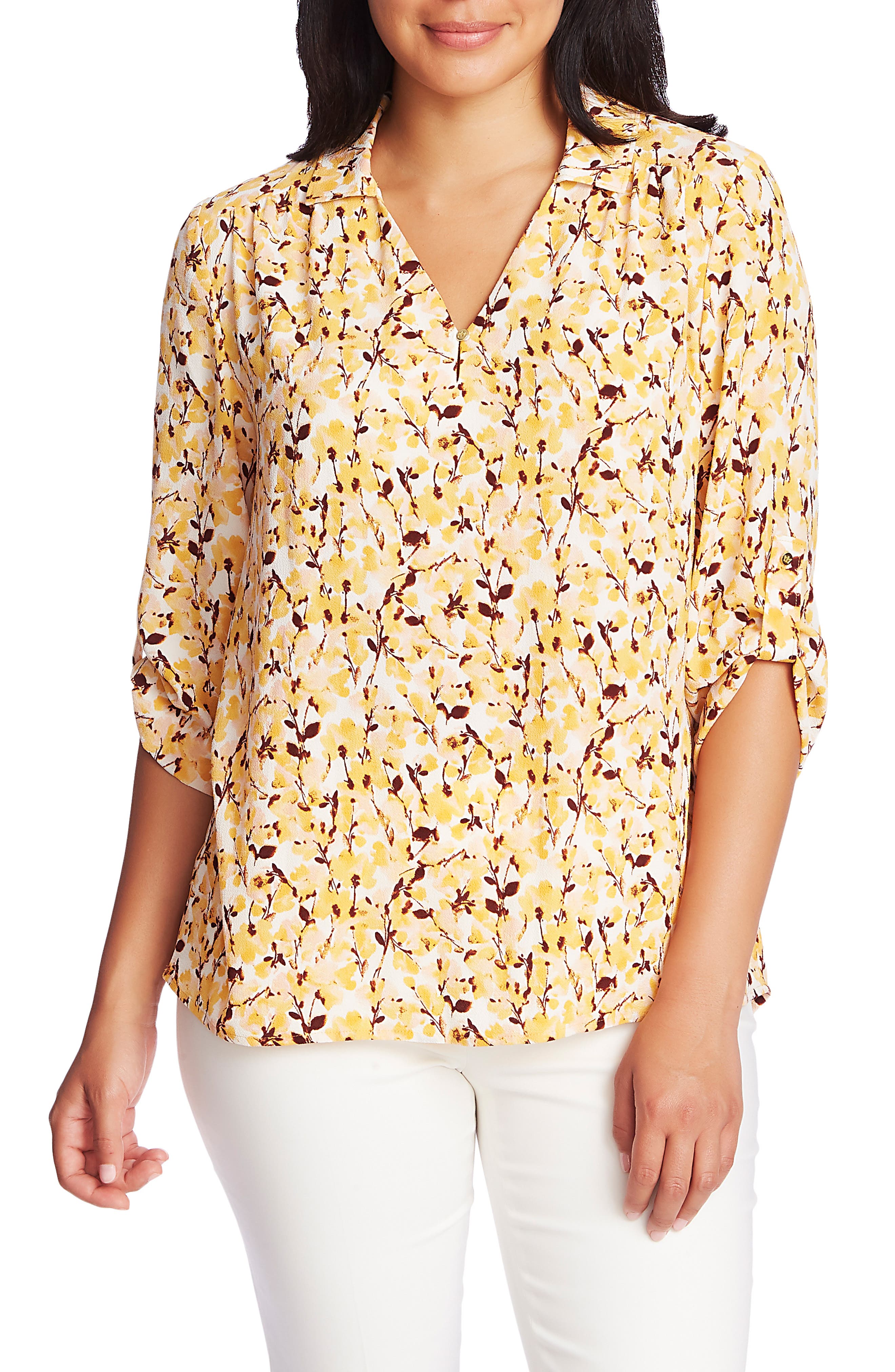 UPC 016900000095 product image for Women's Chaus Watercolor Roll Tab Sleeve Blouse | upcitemdb.com